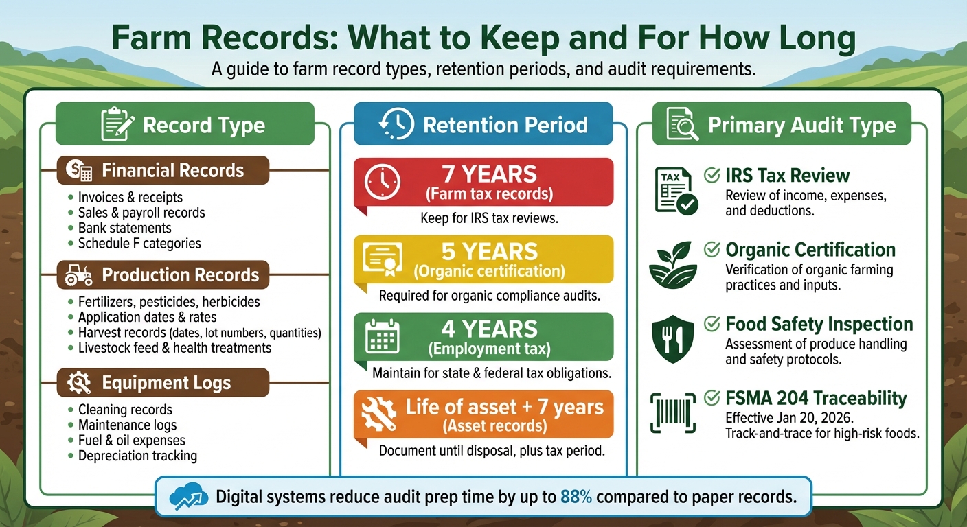 Farm Record Retention Periods and Requirements by Audit Type
