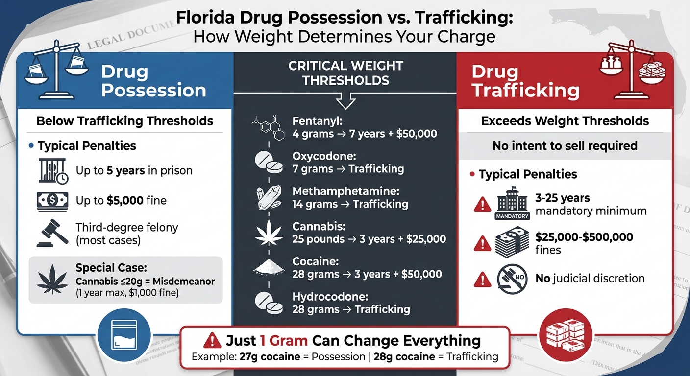Florida Drug Possession vs Trafficking Penalties by Weight