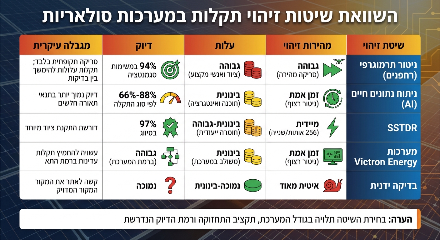 השוואת שיטות זיהוי תקלות במערכות סולאריות - מהירות, עלות ודיוק