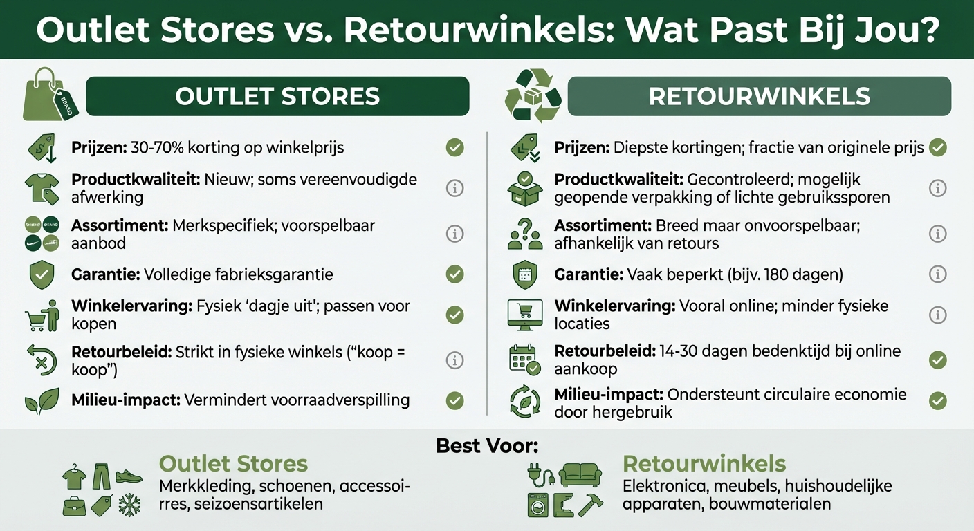 Outlet stores vs retourwinkels vergelijking: prijzen, garantie en voordelen