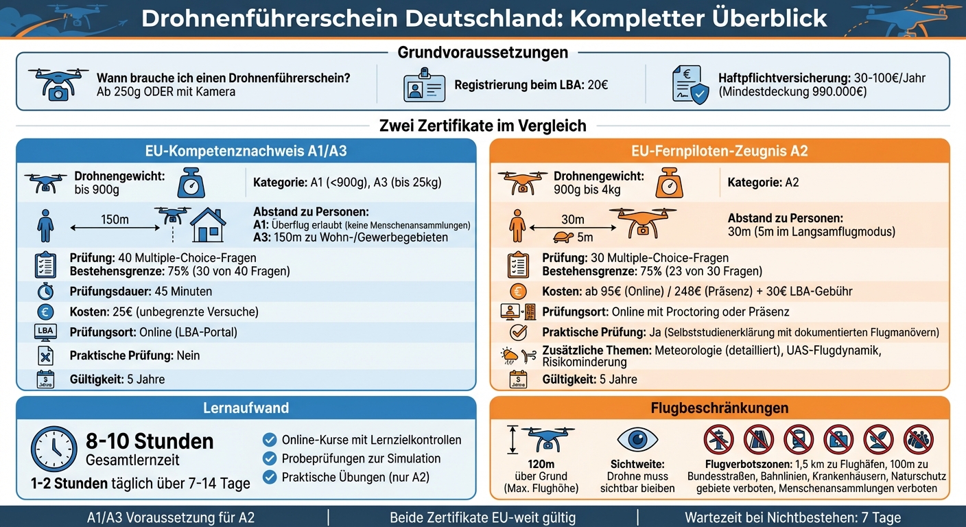 Drohnenführerschein A1/A3 vs A2 Vergleich - Kosten, Anforderungen und Kategorien