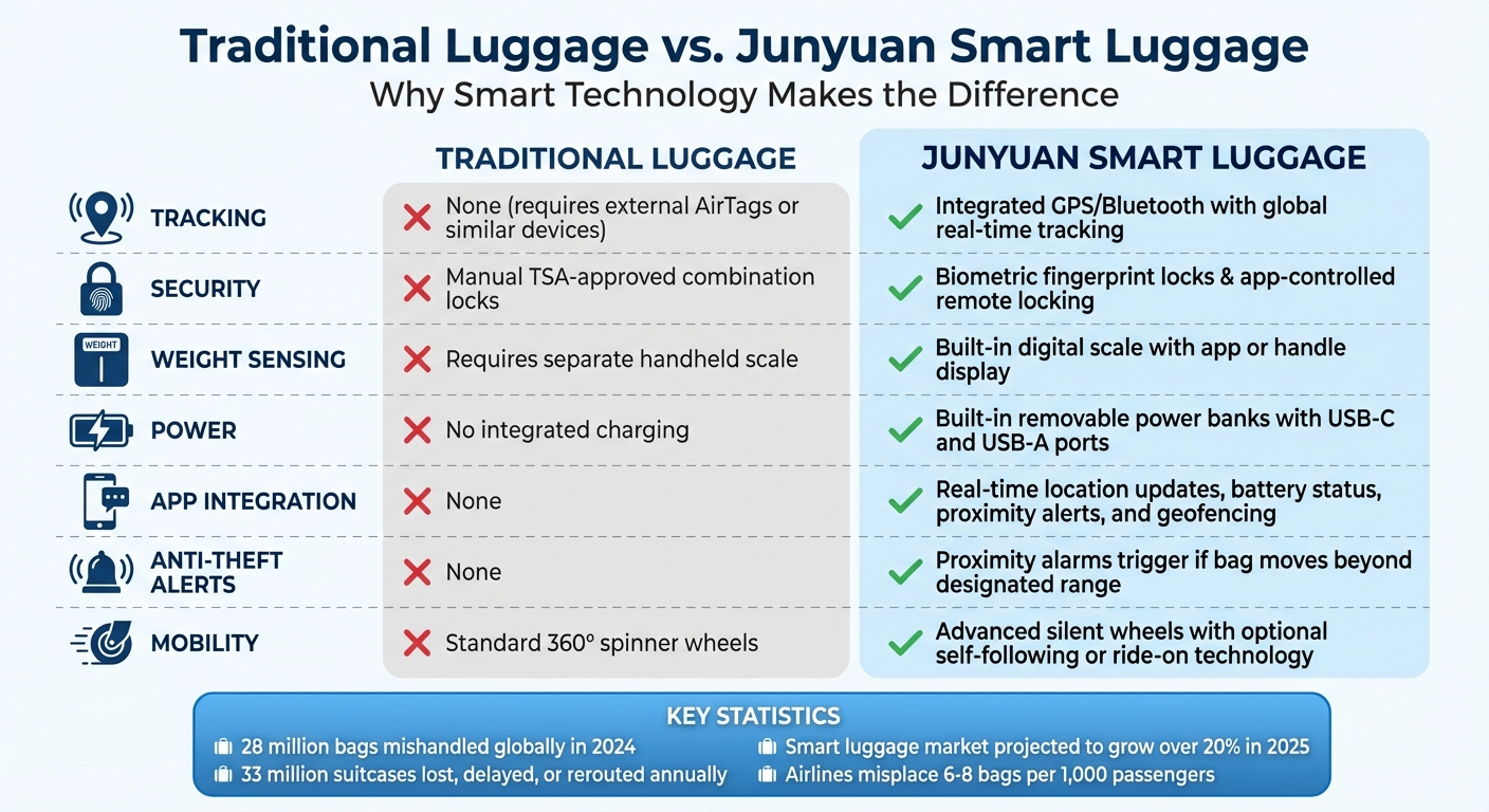 Traditional vs Smart Luggage Feature Comparison