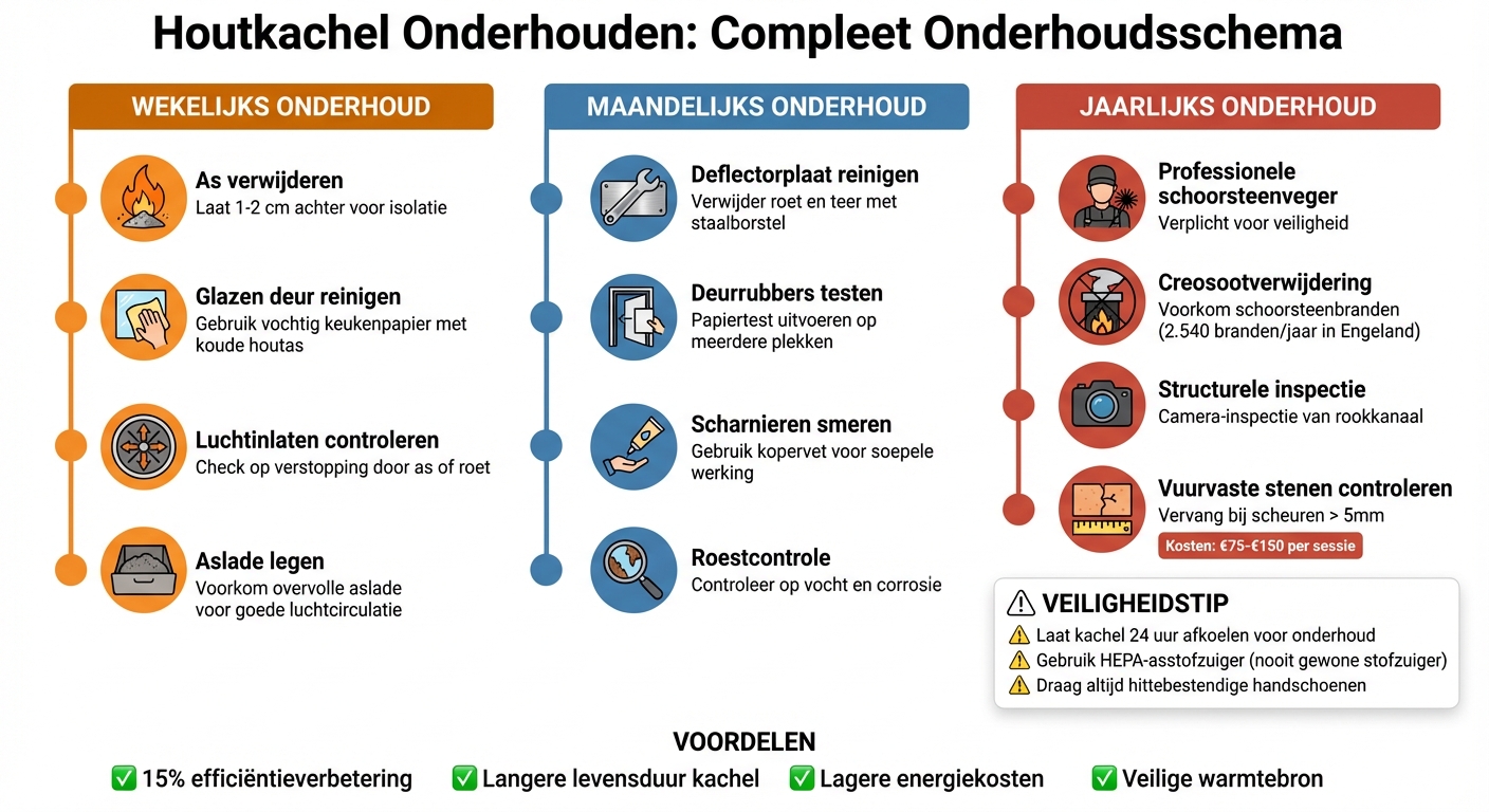 Houtkachel Onderhoudsschema: Wekelijkse, Maandelijkse en Jaarlijkse Taken