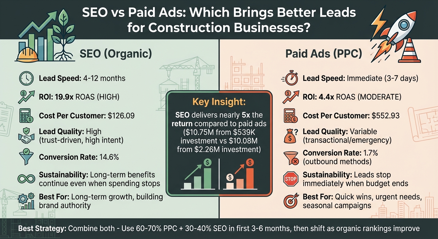 SEO vs Paid Ads: ROI, Cost, and Lead Quality Comparison for Construction Businesses