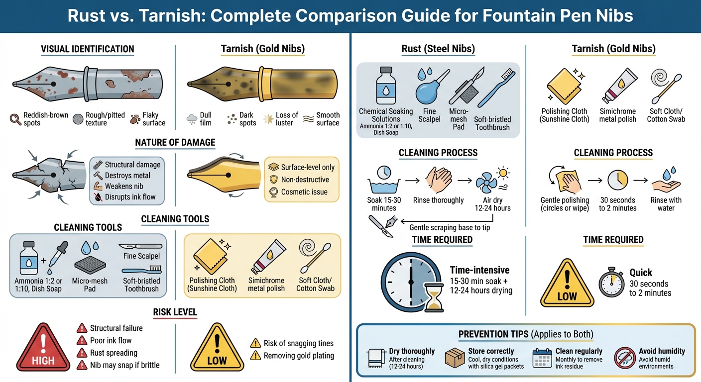Rust vs Tarnish on Fountain Pen Nibs: Identification and Cleaning Methods