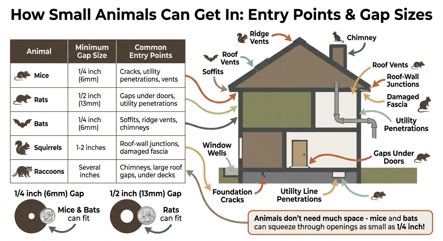 Common Wildlife Entry Points and Minimum Gap Sizes for Home Intrusion