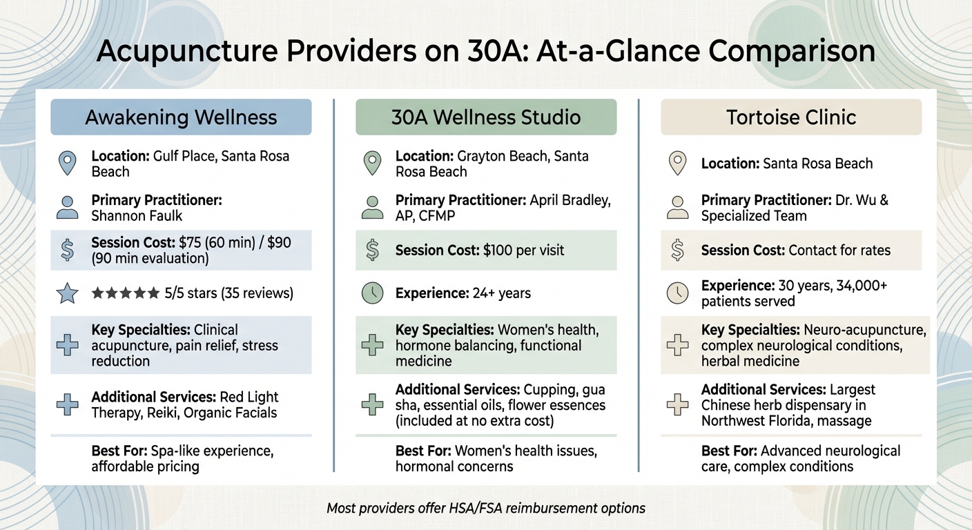 Comparison of Acupuncture Providers on 30A: Services, Costs, and Specialties