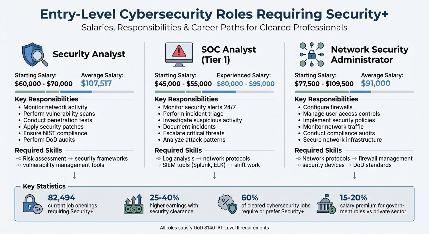 Entry-Level Cybersecurity Roles Requiring Security+ Certification: Salaries and Responsibilities