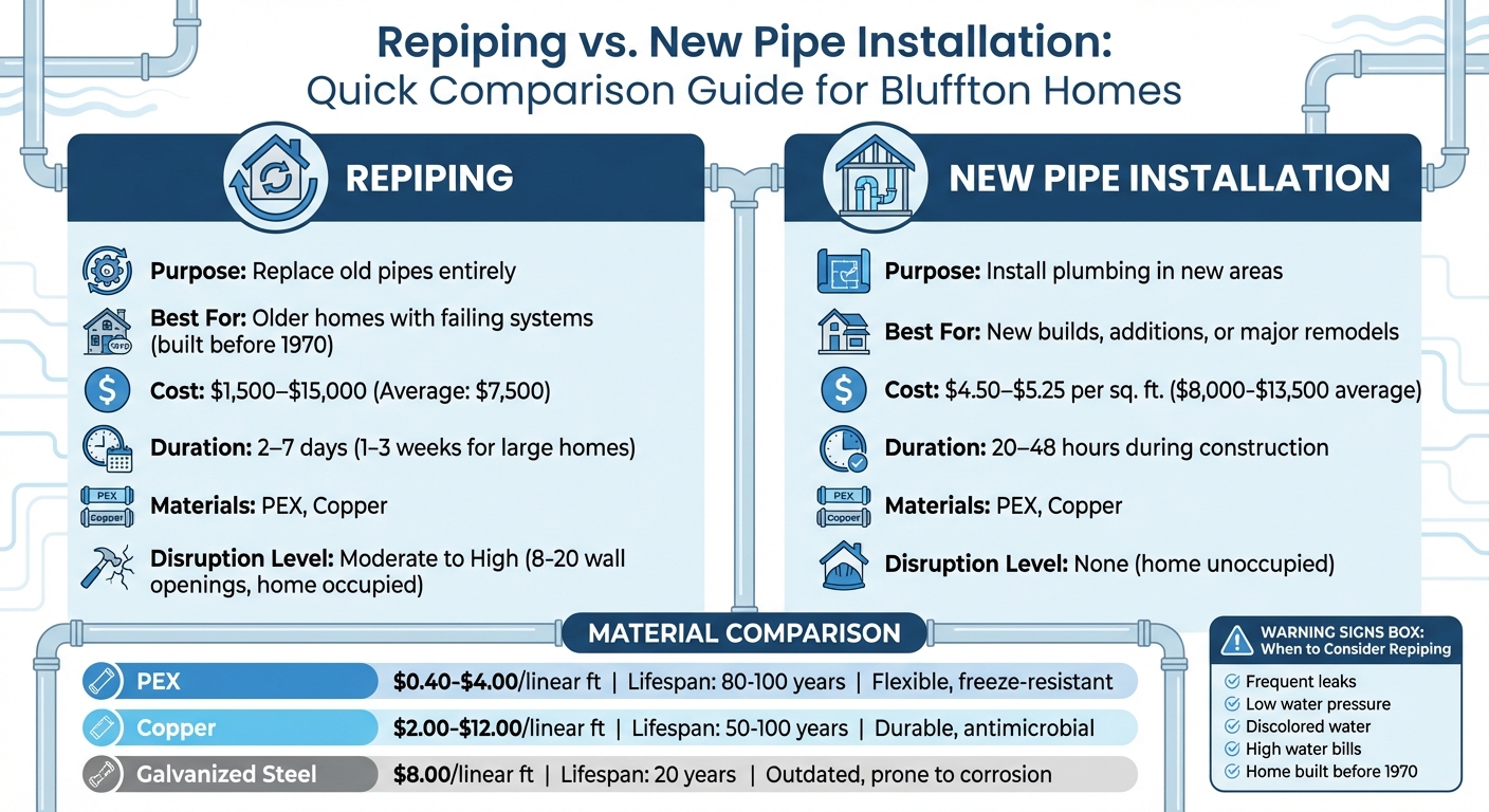 Repiping vs New Pipe Installation Comparison Chart for Bluffton Homes