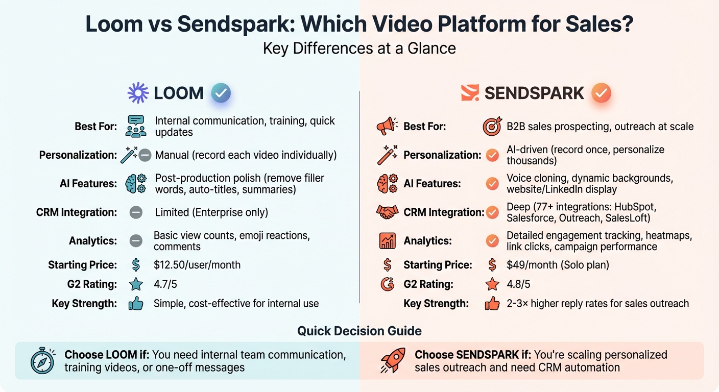 Loom vs Sendspark Feature Comparison for Sales Teams