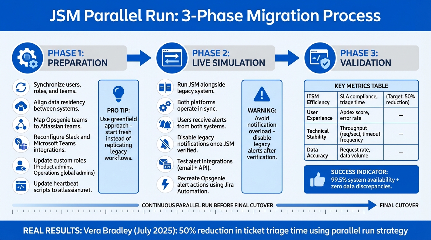 JSM Migration Cutover Strategy: 3-Phase Parallel Run Process