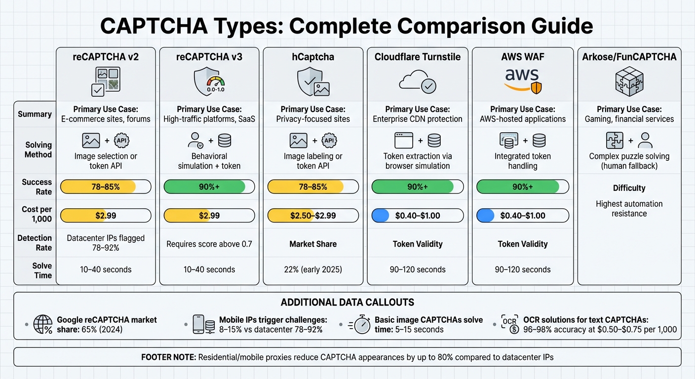 CAPTCHA Types Comparison: Success Rates, Costs, and Use Cases