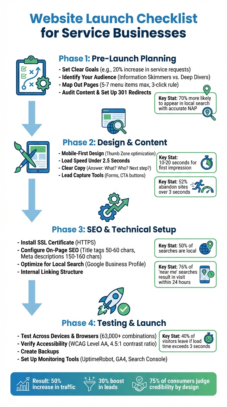 Website Launch Checklist for Service Businesses: 4-Phase Implementation Guide