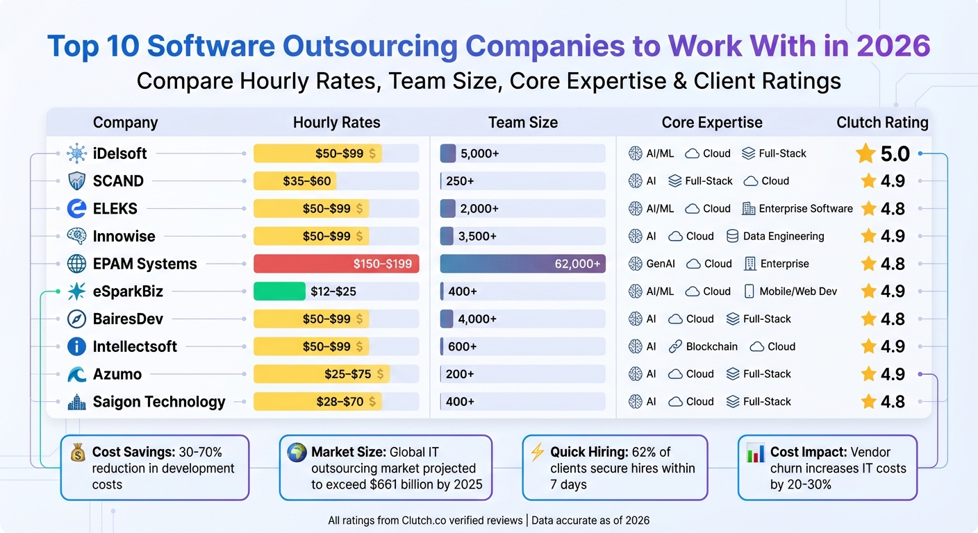 Top 10 Software Outsourcing Companies 2026: Rates, Team Size & Expertise Comparison