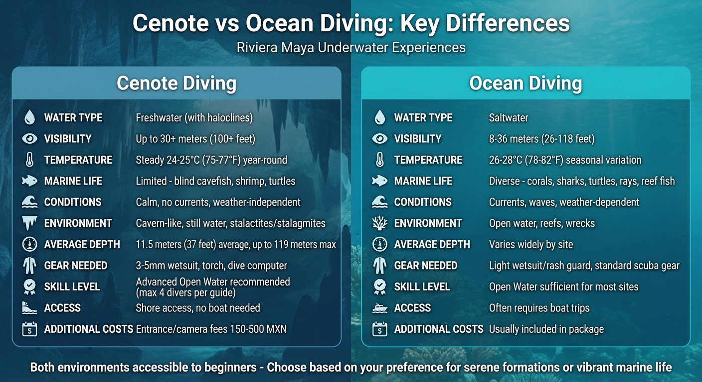 Cenote vs Ocean Diving: Complete Comparison Guide