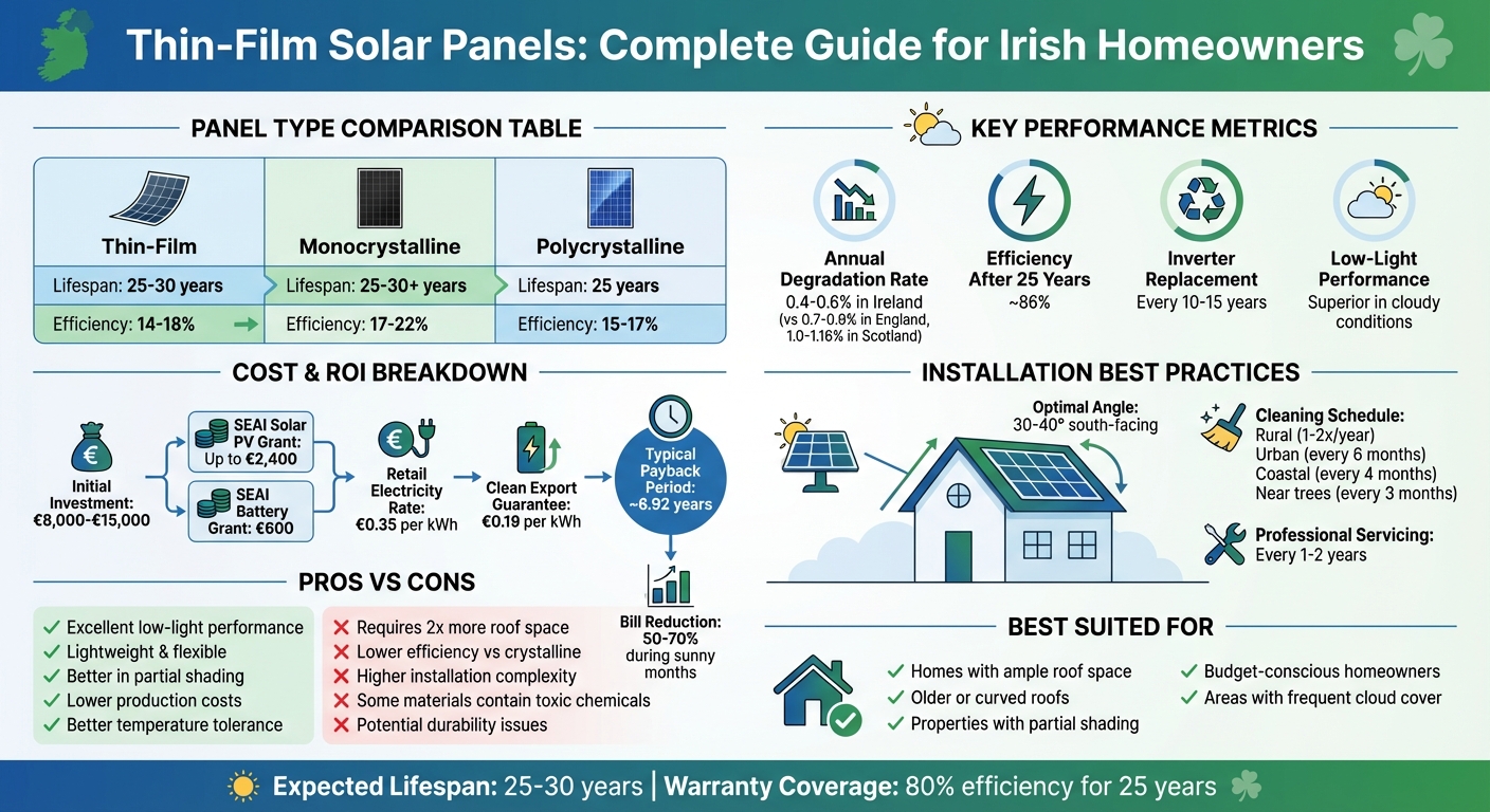 Thin-Film vs Crystalline Solar Panels: Lifespan, Efficiency & Cost Comparison for Irish Homes