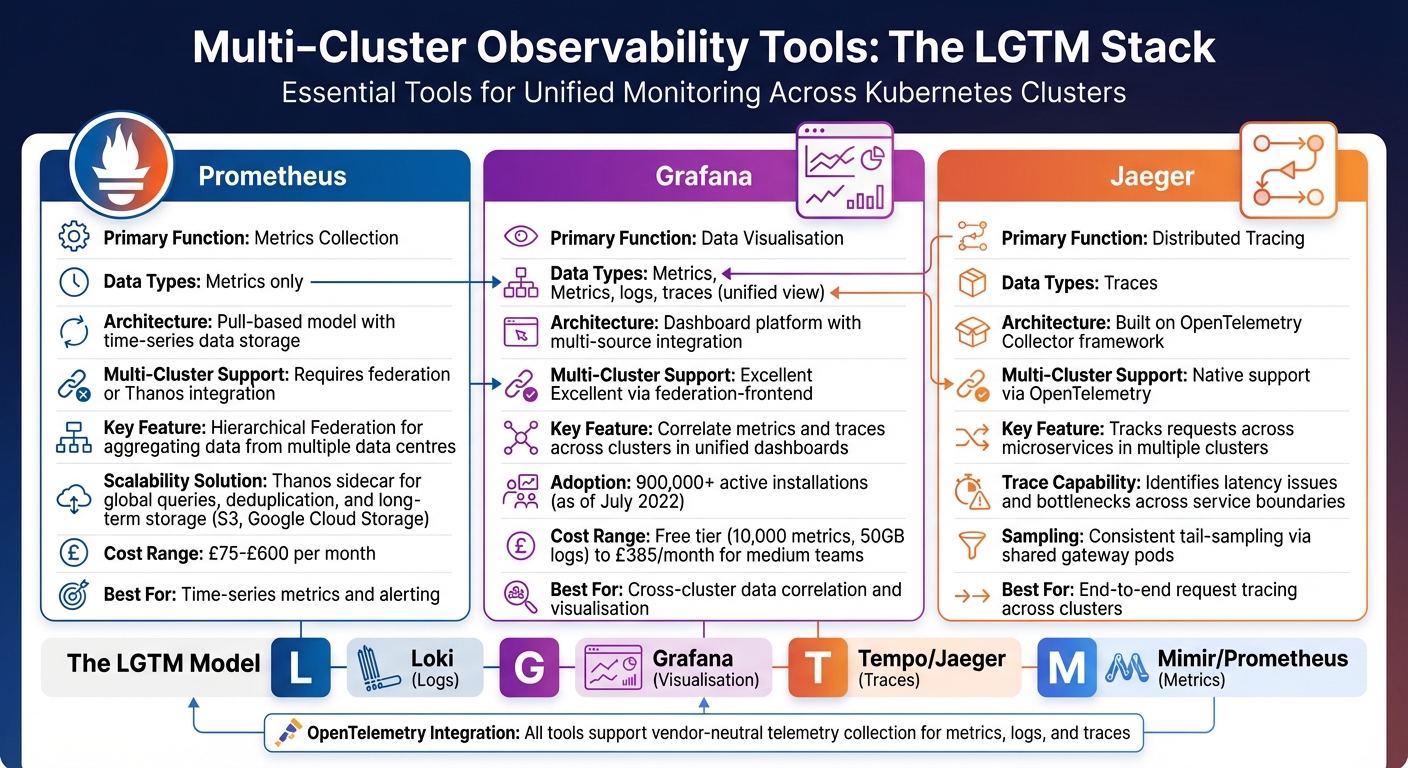 Multi-Cluster Observability Tools Comparison: Prometheus, Grafana, and Jaeger