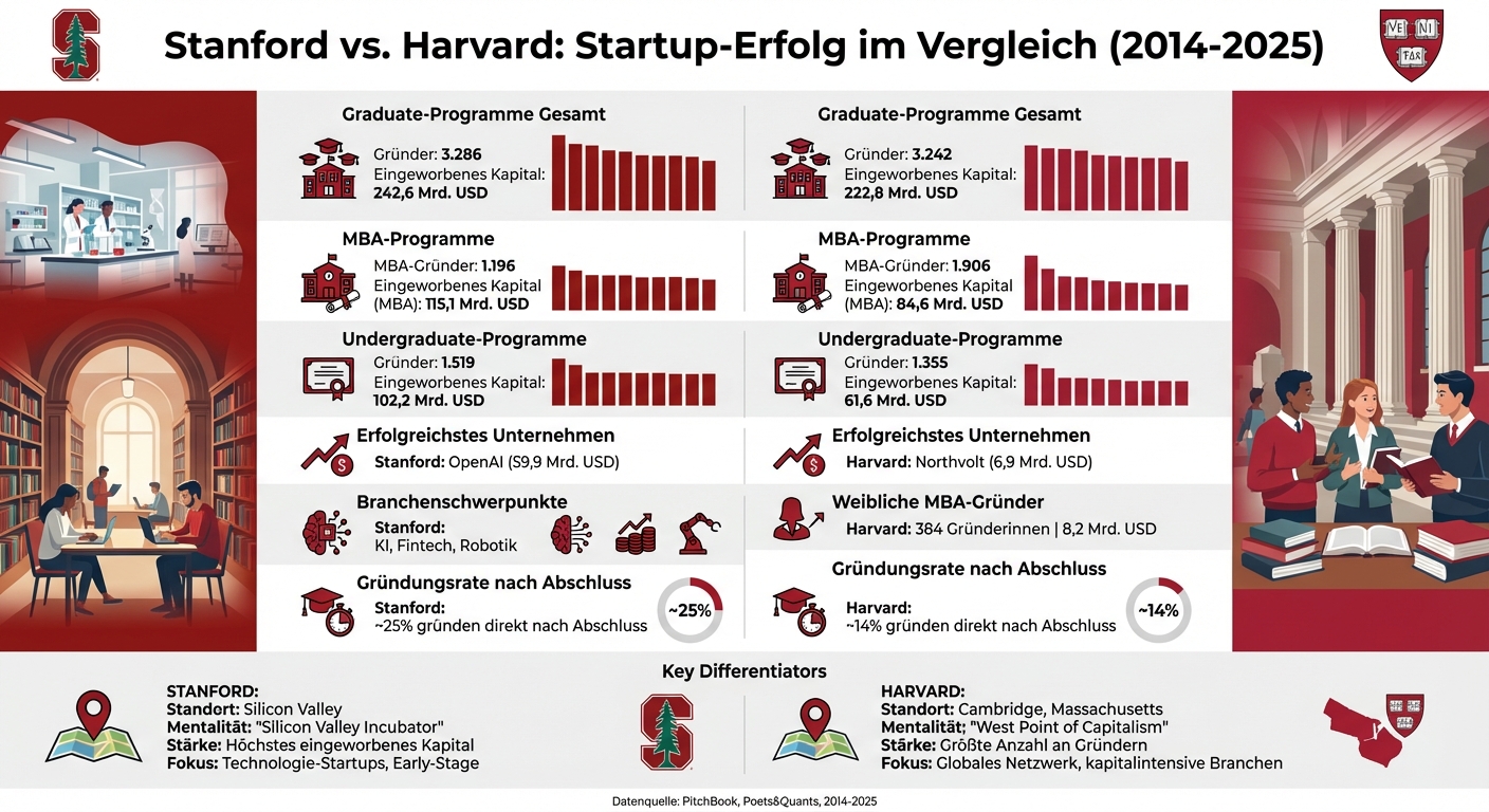 Stanford vs Harvard Startup-Erfolg: Vergleich der wichtigsten Kennzahlen 2014-2025