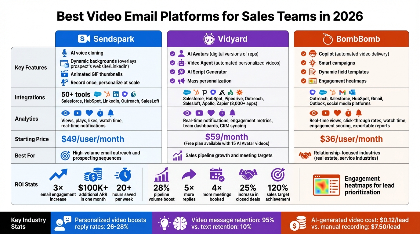 Video Email Platform Comparison: Sendspark vs Vidyard vs BombBomb Features and Pricing