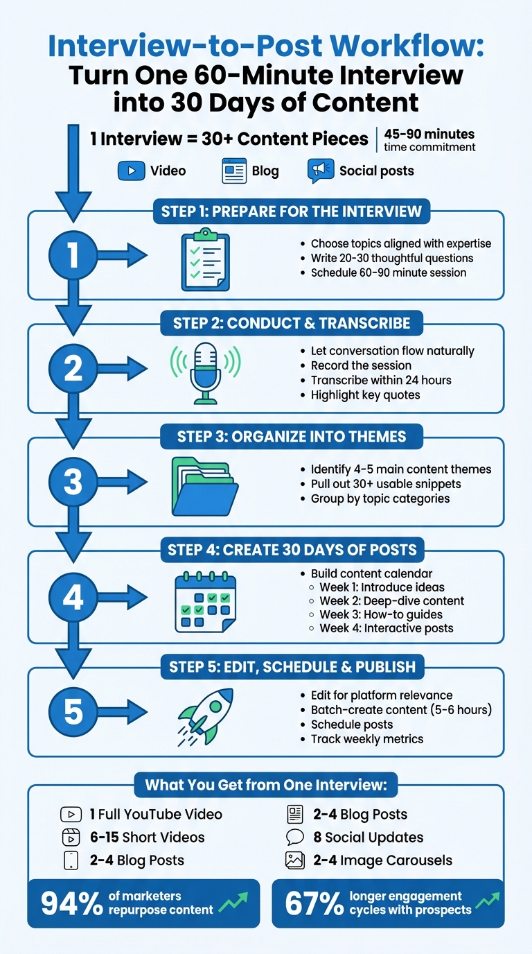 Interview-to-Post Workflow: 5 Steps to Create 30 Days of Content