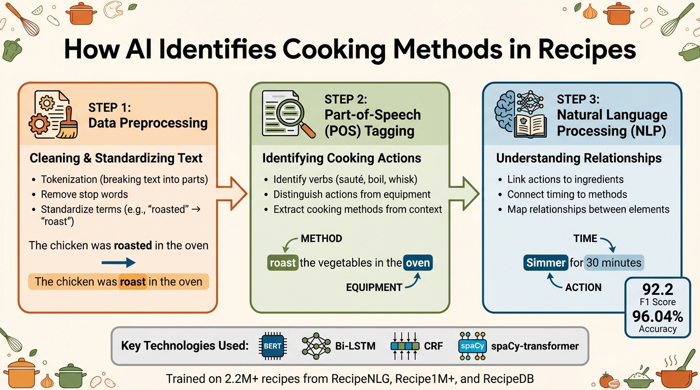 How AI Identifies Cooking Methods in Recipes: 3-Step Process