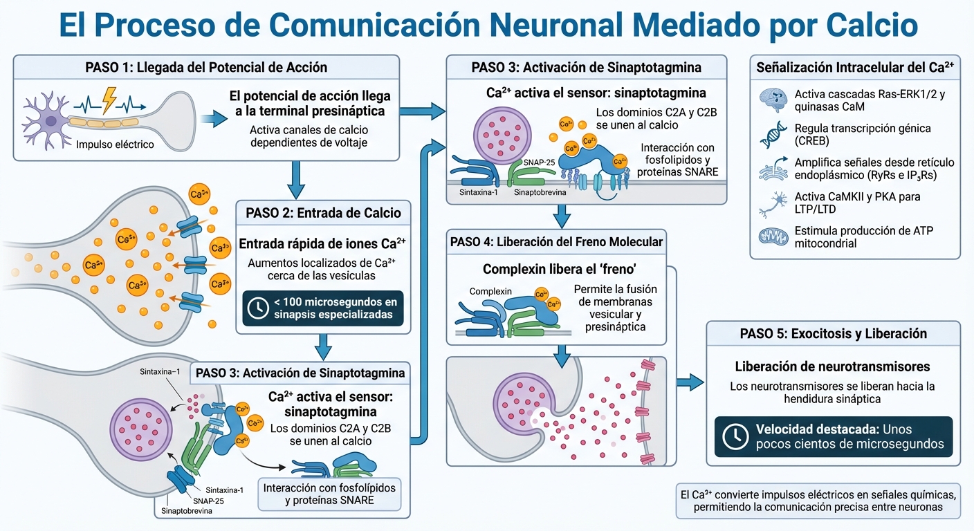 Cómo el calcio facilita la comunicación neuronal y liberación de neurotransmisores