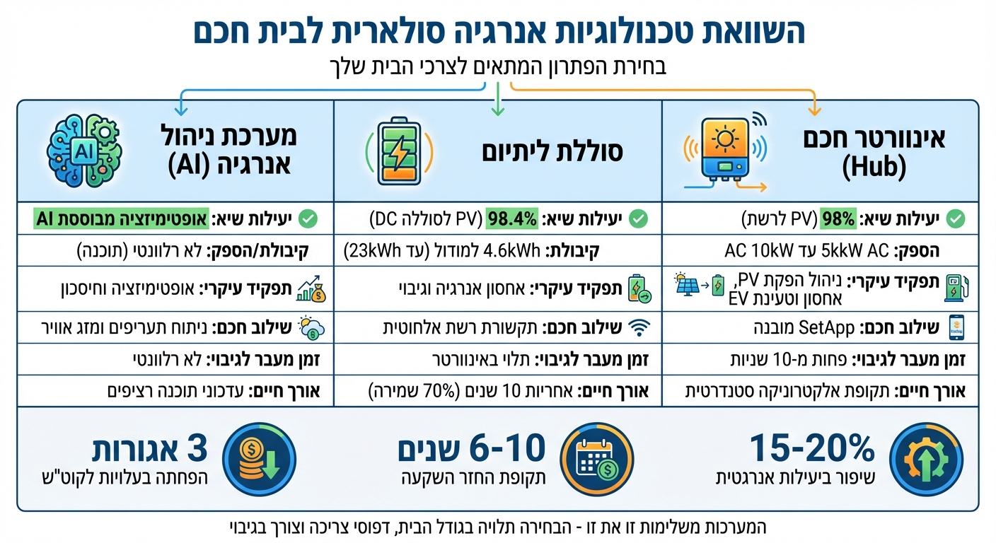 השוואת טכנולוגיות אנרגיה סולארית לבית חכם - יעילות ותפקודים