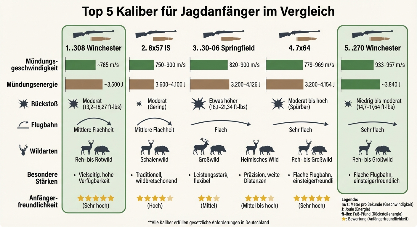 Comparison of the 5 best hunting calibers for beginners: recoil, energy, and areas of application