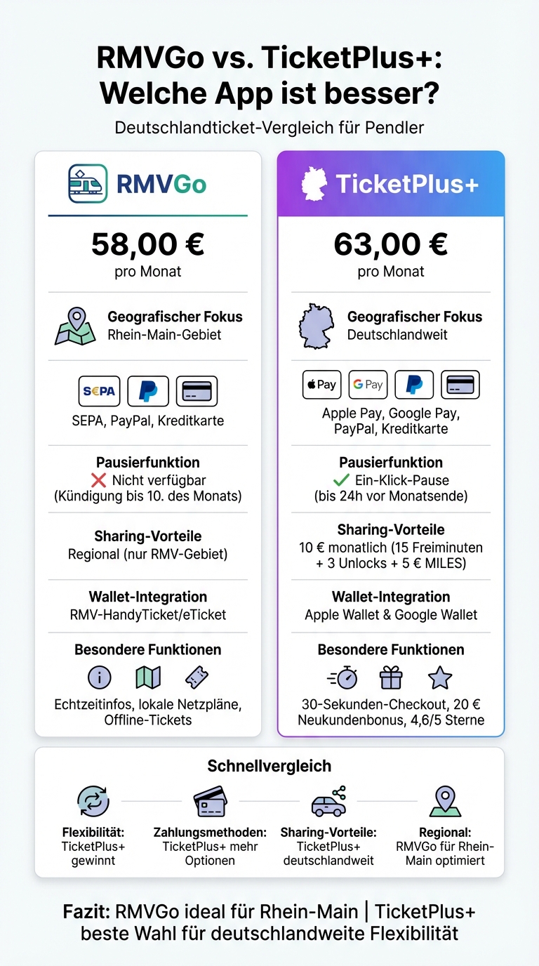 RMVGo vs TicketPlus+ Deutschlandticket Vergleich für Pendler
