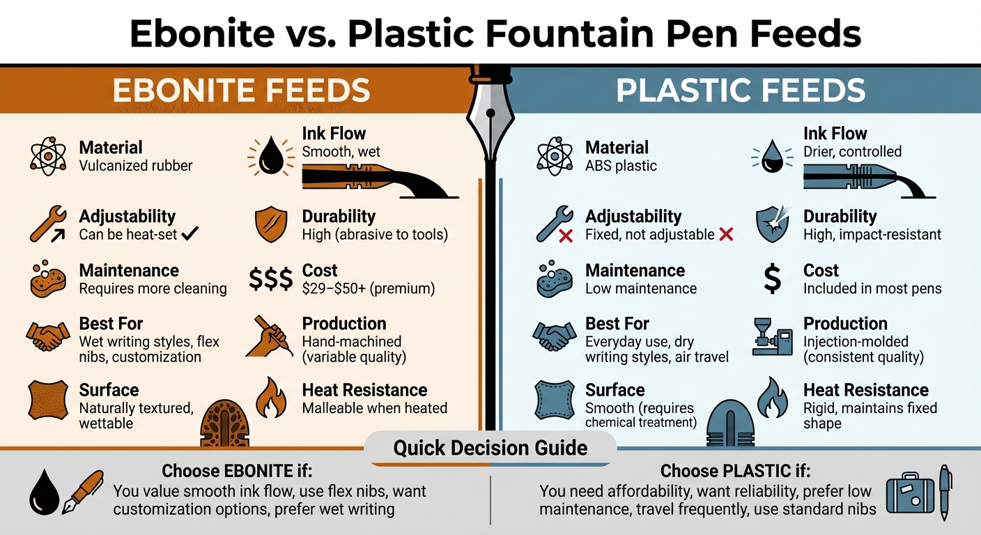 Ebonite vs Plastic Fountain Pen Feeds Comparison Chart