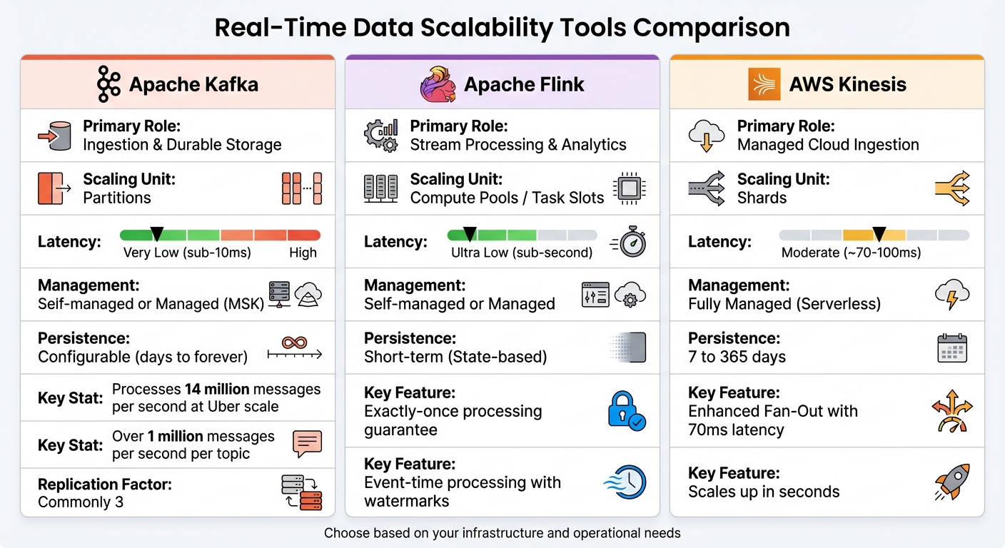 Apache Kafka vs Apache Flink vs AWS Kinesis: Real-Time Data Tools Comparison