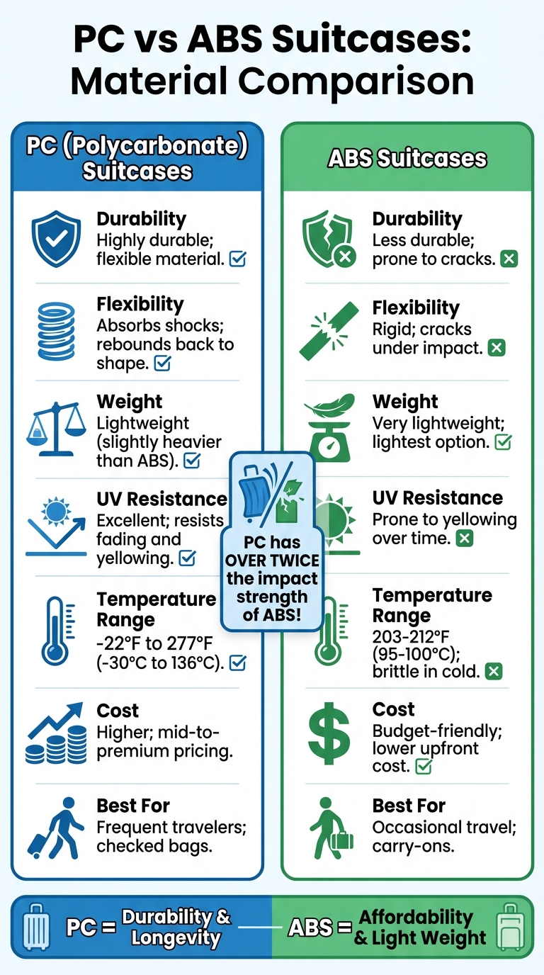 PC vs ABS Suitcase Material Comparison Chart