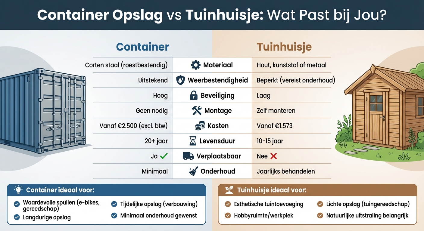 Container vs Tuinhuisje vergelijking: kosten, duurzaamheid en eigenschappen