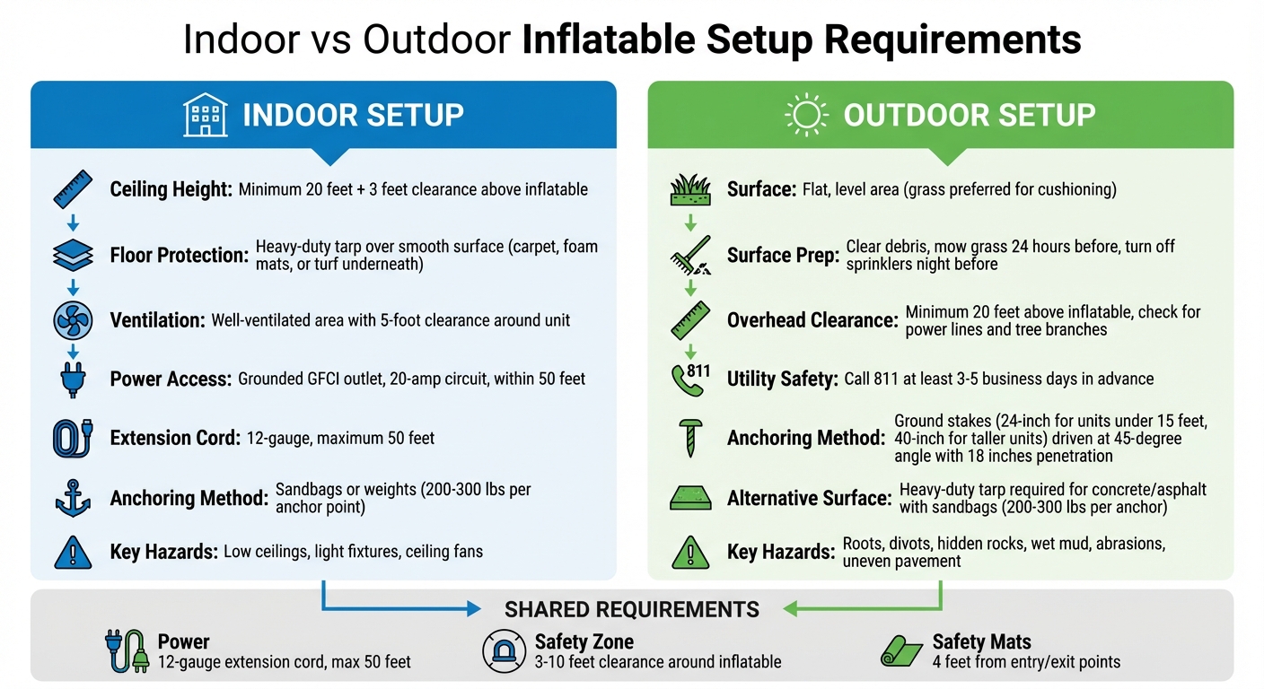 Inflatable Setup Requirements: Indoor vs Outdoor Comparison Chart