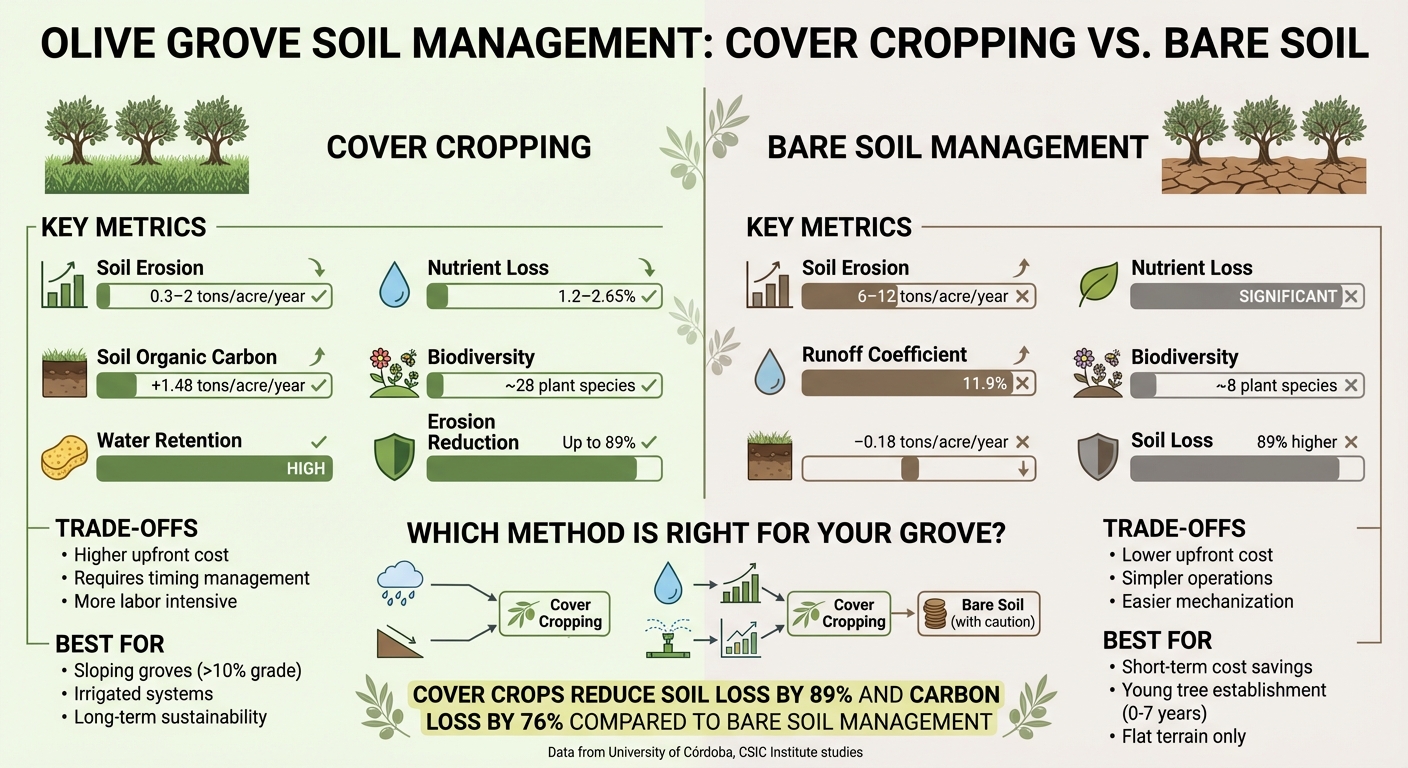 Cover Cropping vs Bare Soil Management in Olive Groves: Performance Comparison
