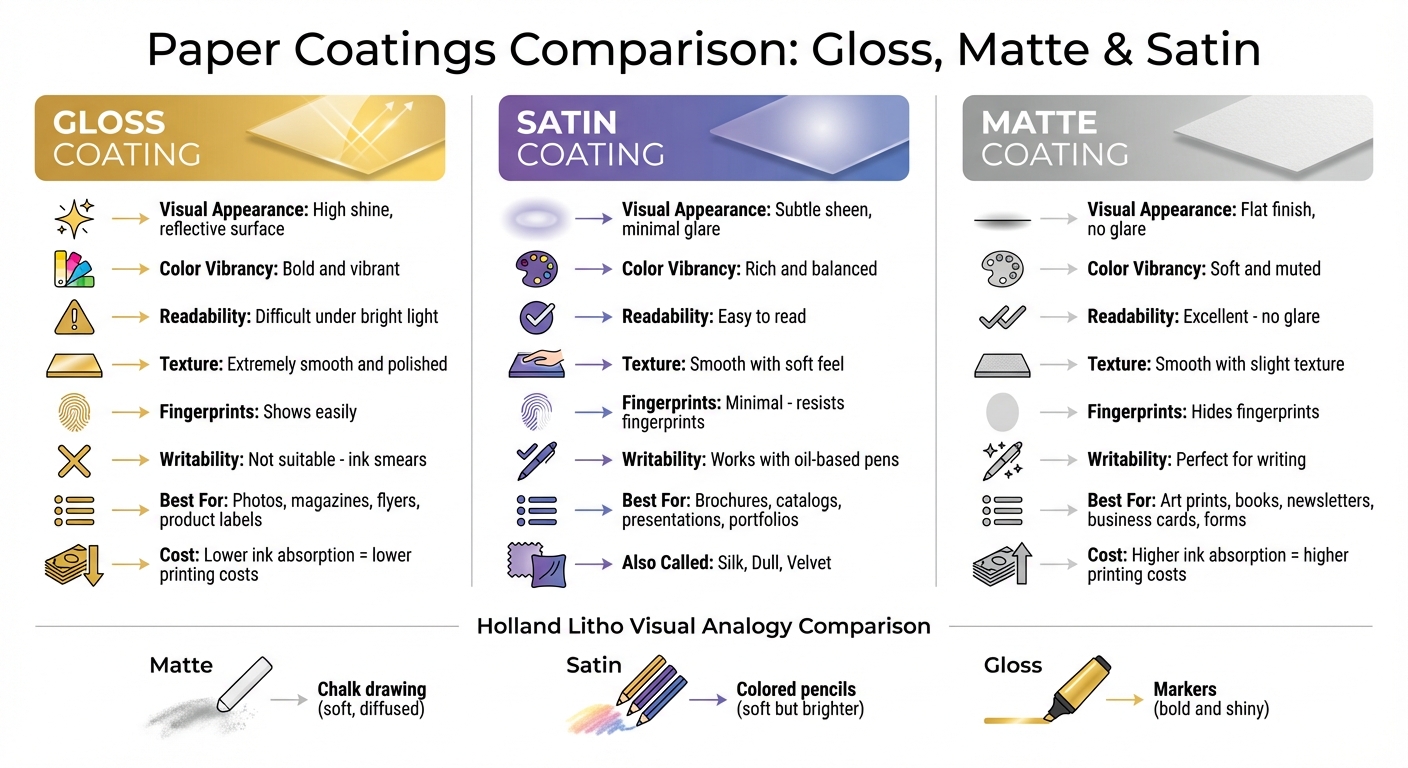 Gloss vs Matte vs Satin Paper Coating Comparison Chart