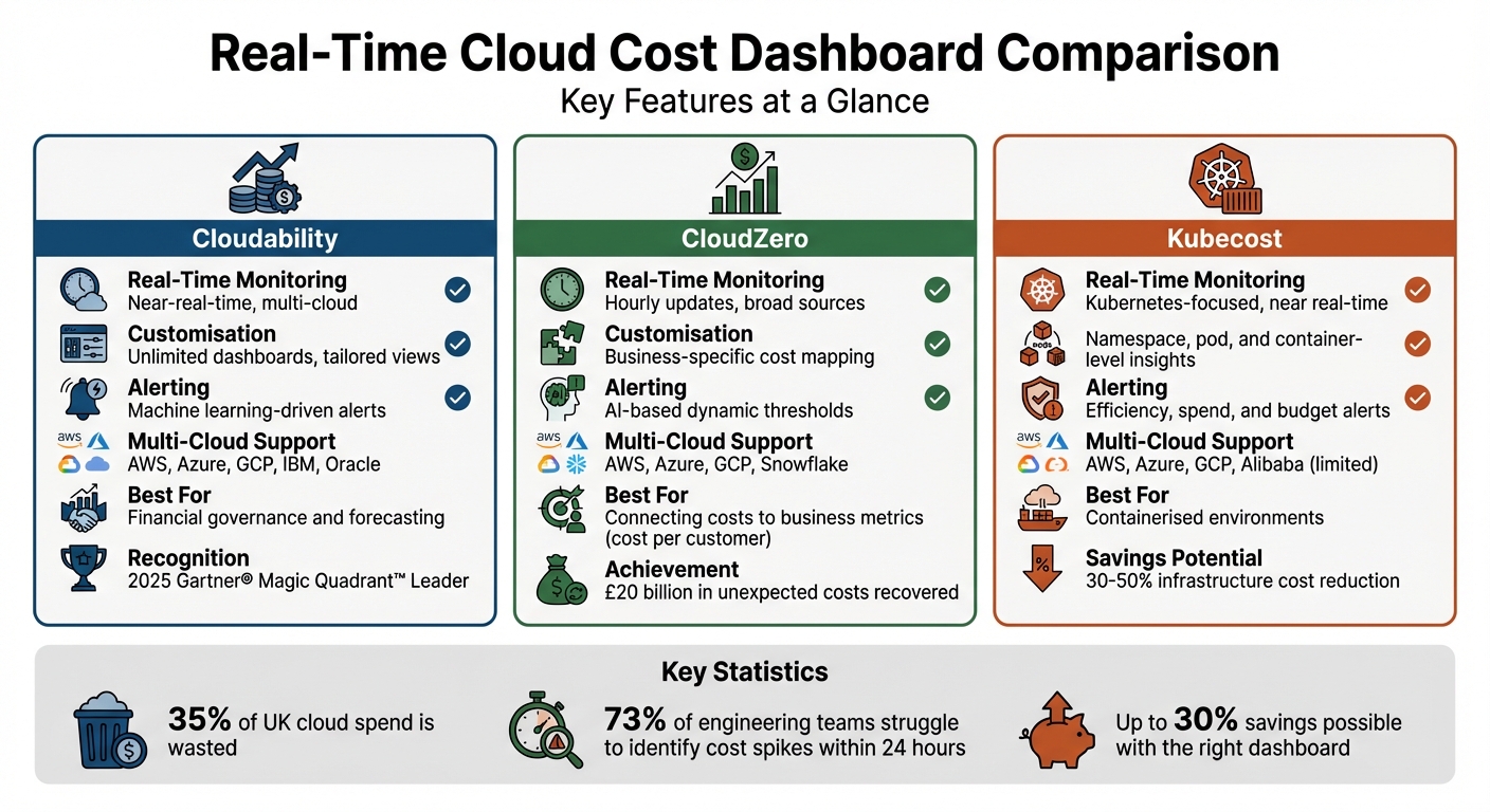 Real-Time Cloud Cost Dashboard Comparison: Cloudability vs CloudZero vs Kubecost