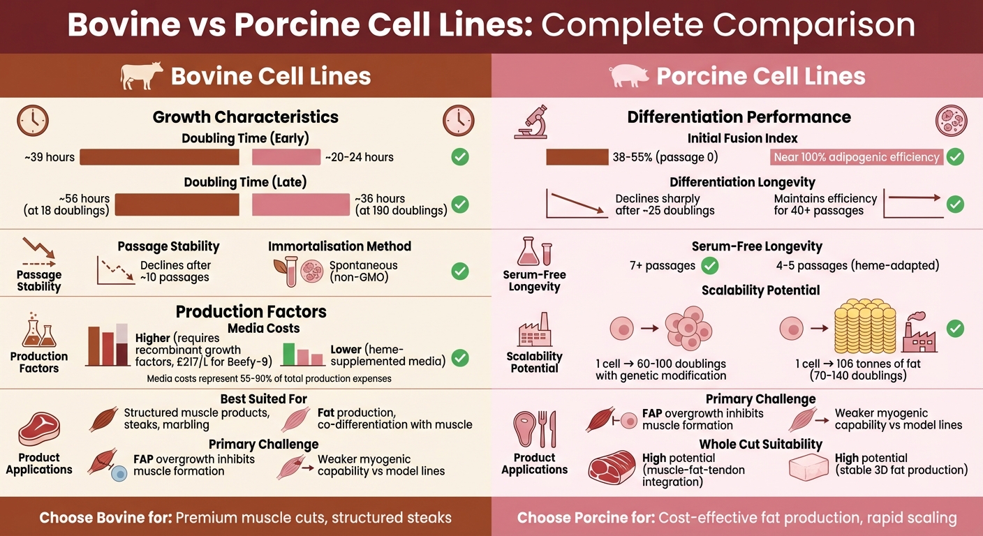 Bovine vs Porcine Cell Lines Comparison for Cultivated Meat Production