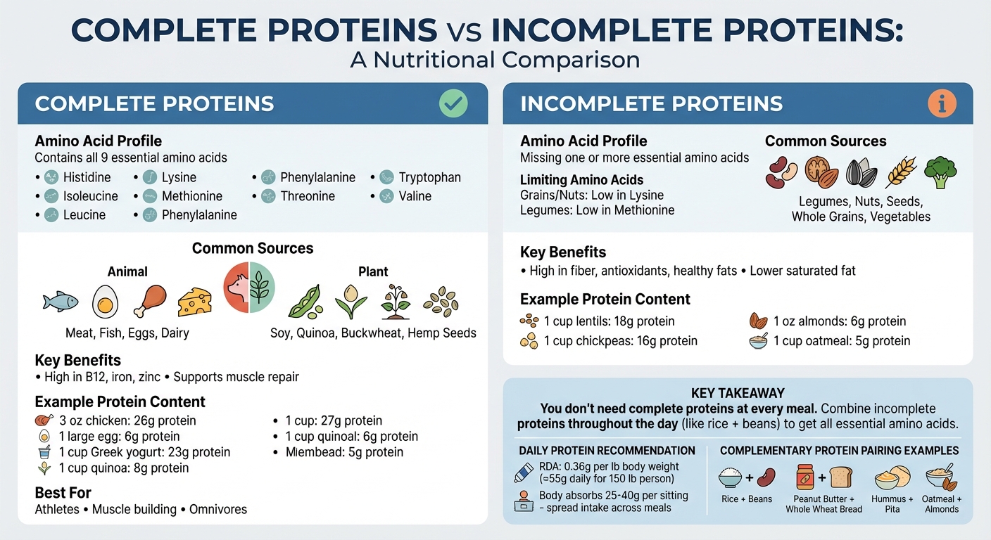 Complete vs Incomplete Proteins Comparison Chart