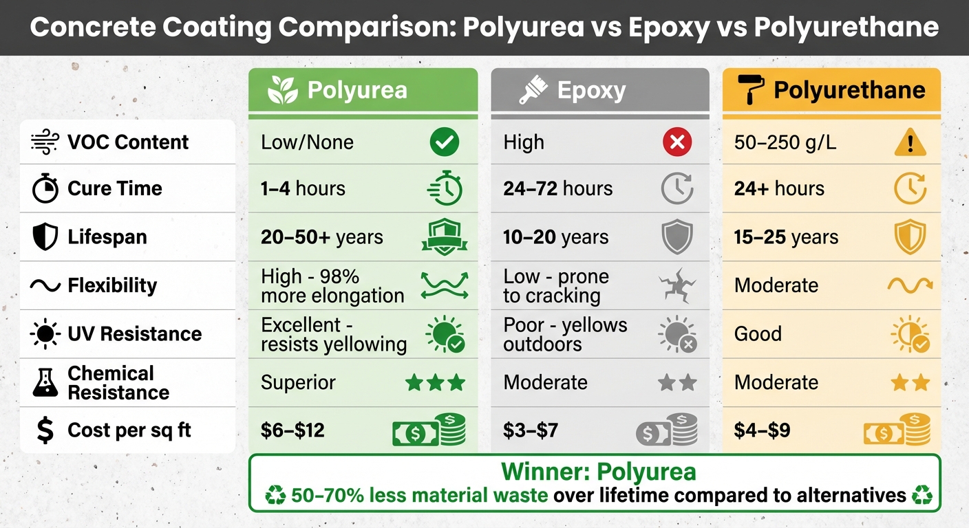 Why Polyurea Is The Green Choice For Concrete Floors 5 Polyurea Vs Epoxy Vs Polyurethane Concrete Coating Comparison Chart
