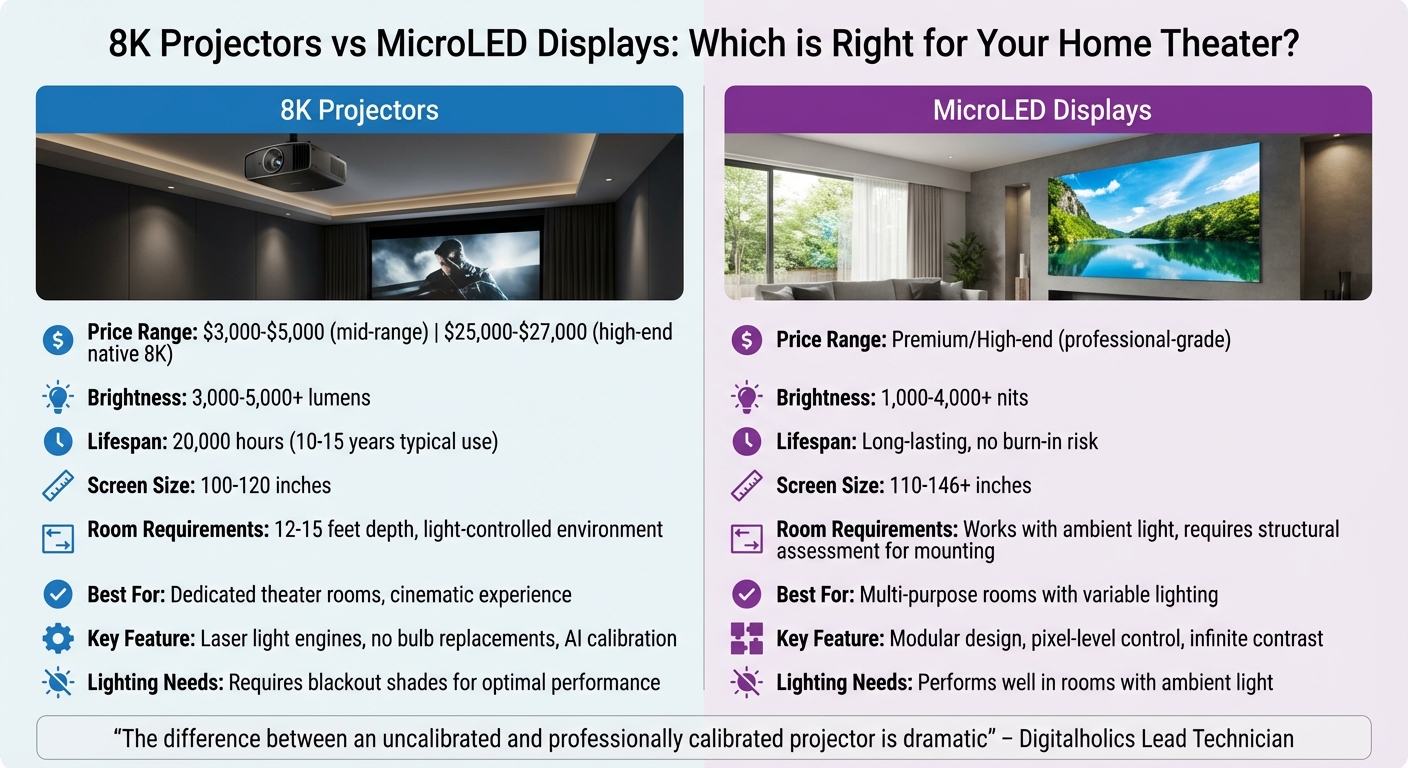 2026 Home Theater Technology Comparison: 8K Projectors vs MicroLED Displays