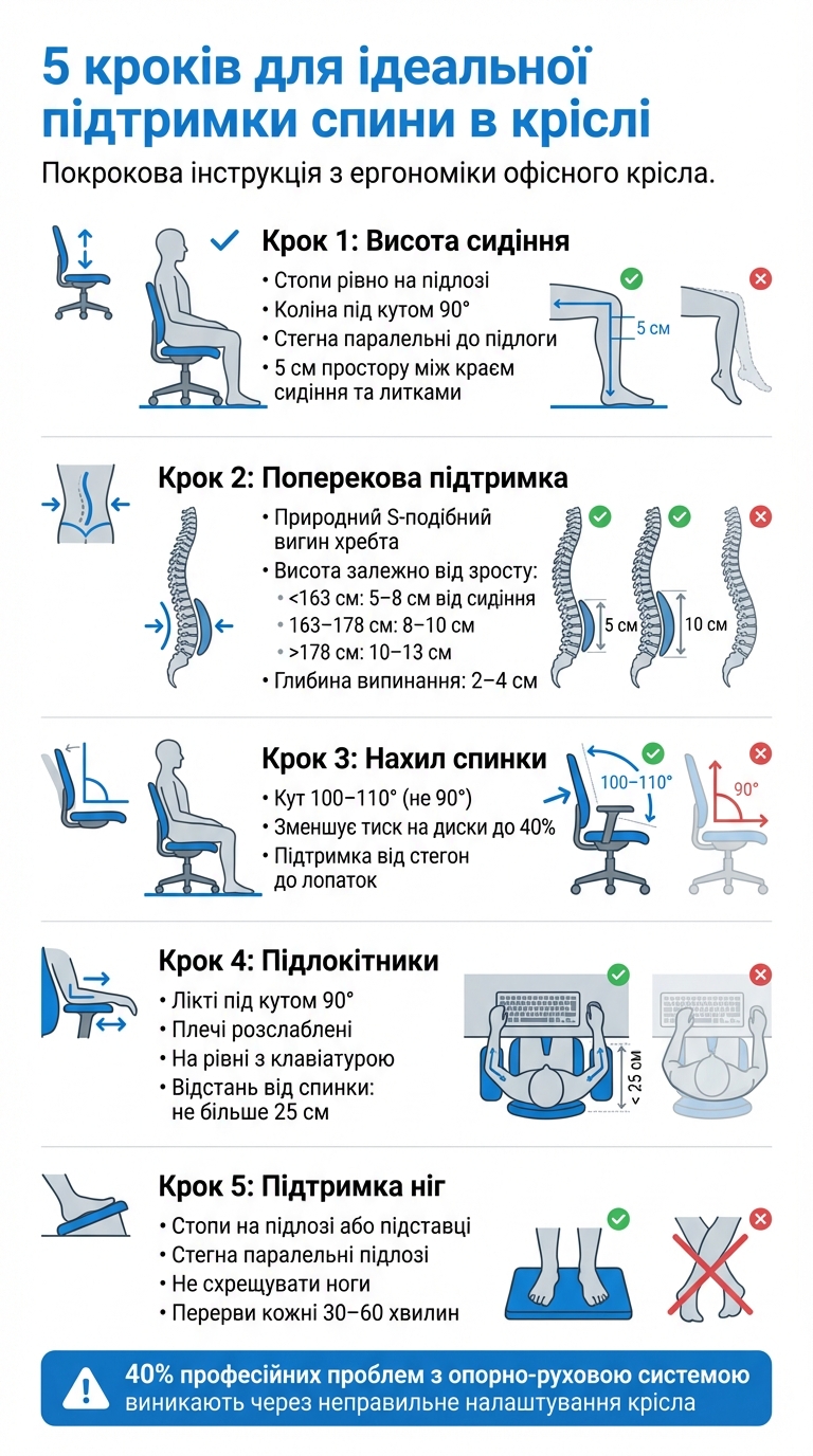 5 кроків для правильного налаштування ергономічного крісла