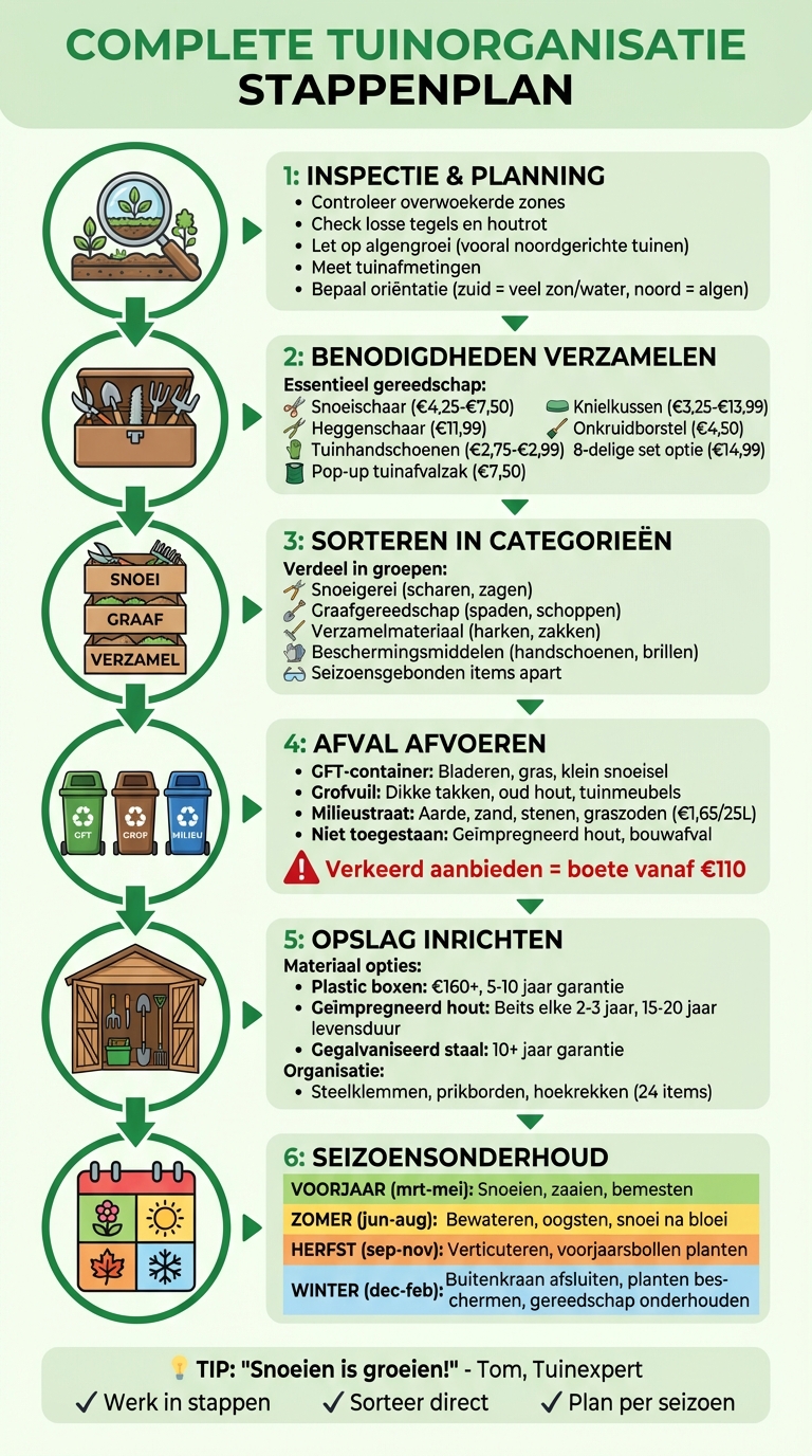 Tuinorganisatie stappenplan: van inspectie tot seizoensonderhoud