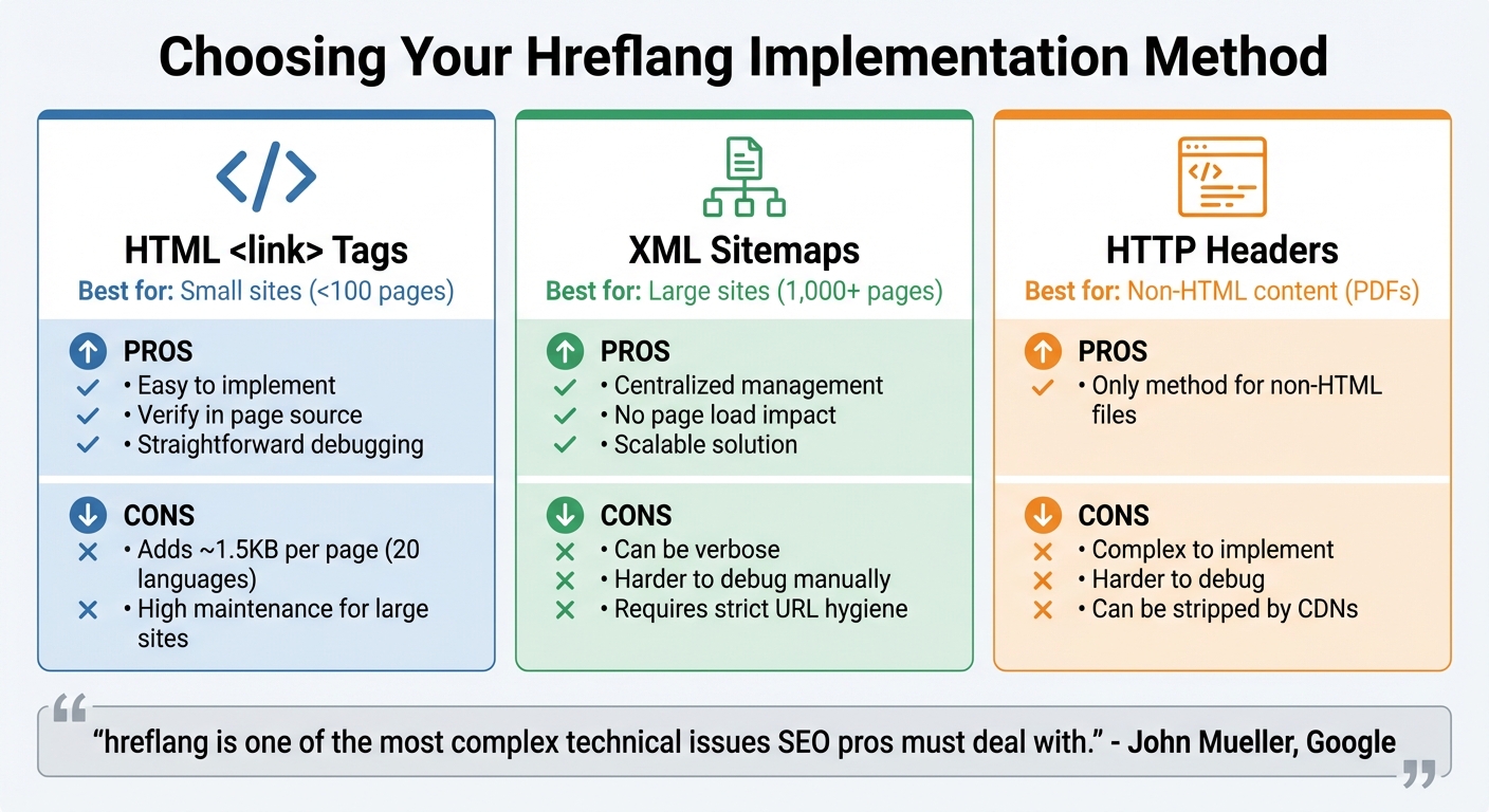 Hreflang Implementation Methods Comparison: HTML Tags vs XML Sitemaps vs HTTP Headers