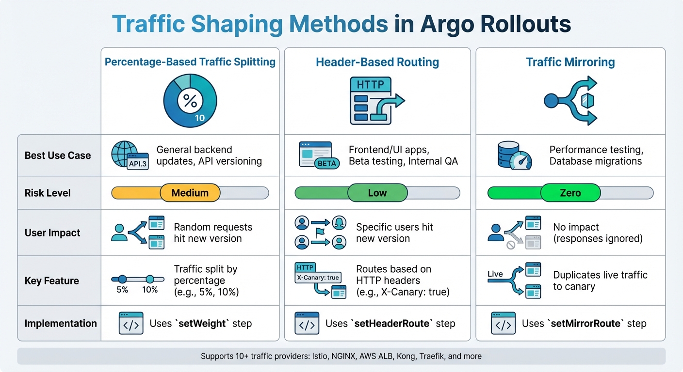 Argo Rollouts Traffic Shaping Methods Comparison