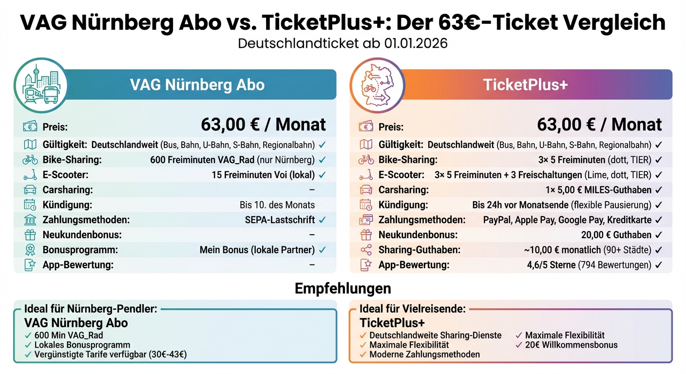 VAG Nürnberg Abo vs TicketPlus+ Deutschlandticket Vergleich 2026