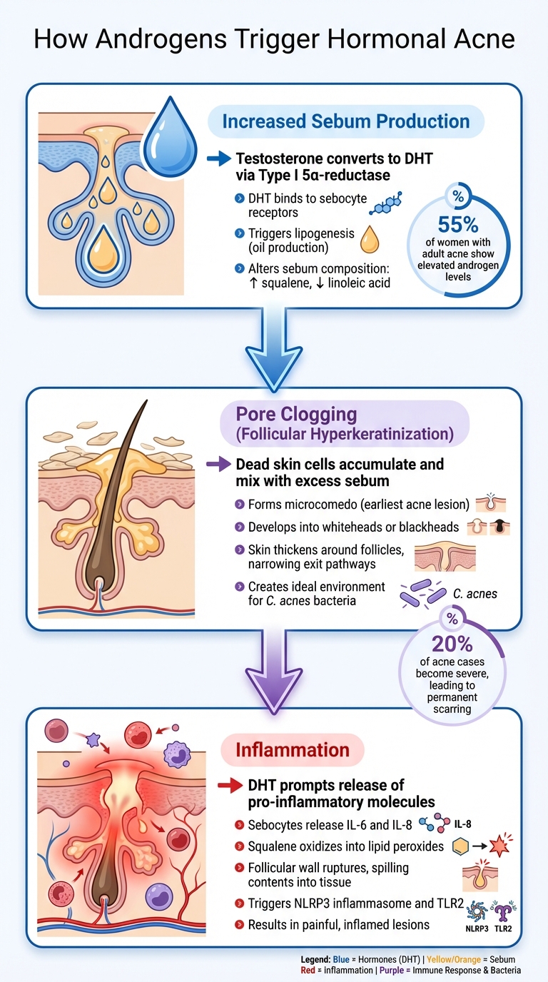 How Androgens Trigger Hormonal Acne: The Three-Stage Process