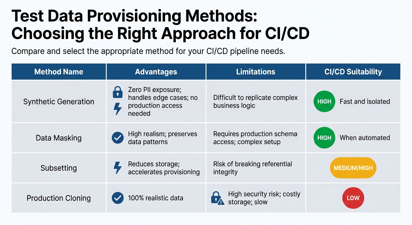 Test Data Provisioning Methods Comparison for CI/CD Pipelines