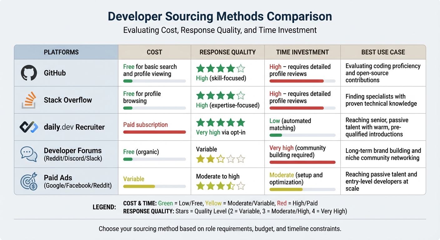 Developer Sourcing Methods Comparison: Cost, Quality, and Time Investment