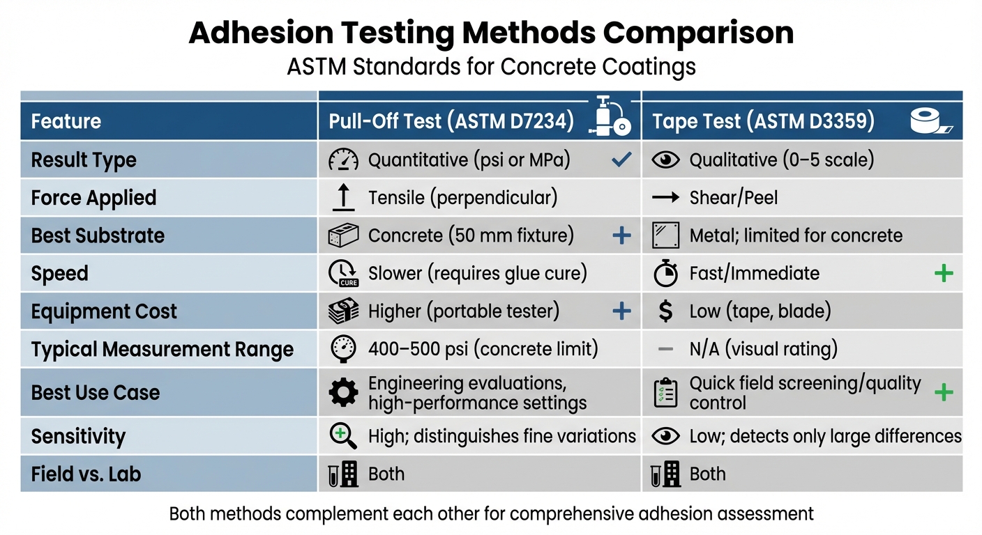 Adhesion Testing Methods For Concrete Coatings 5 Astm D7234 Pull-Off Test Vs Astm D3359 Tape Test Comparison Chart